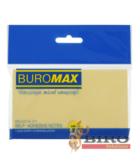 Hîrtie pentru notițe cu lipici PASTEL, 76x127 mm, 100 l., galben BUROMAX